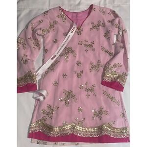 NEW Girl's 5-6 years Tiny Pants Brand Kameez dress Gold embroidered flowers/lace